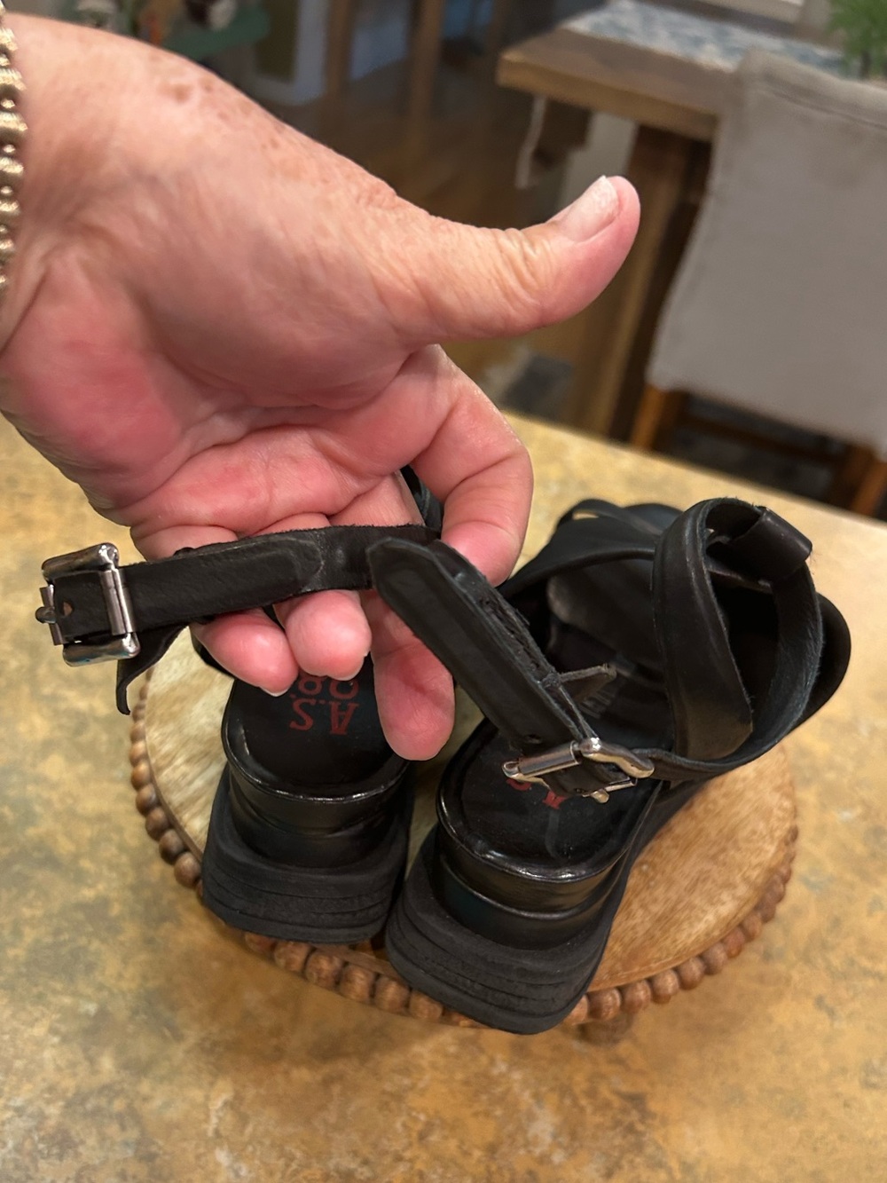 A.S.98 Black Leather Platform Sandal with Ankle Buckle - Picture 5 of 14